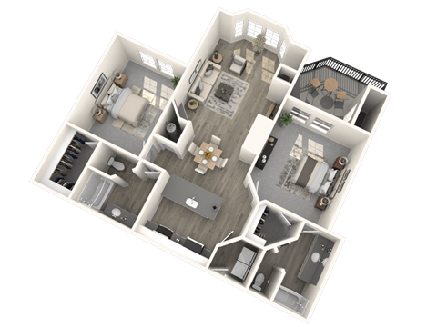 Floor plan for 2 beds, 2 baths, 1027 sqft